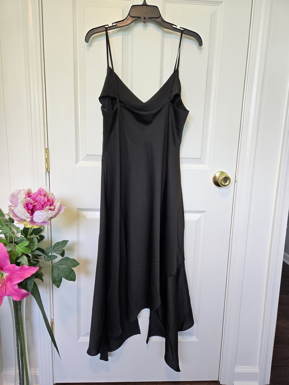 Black Slip Dress with Handkerchief Hem, sz L - Picture 3 of 4